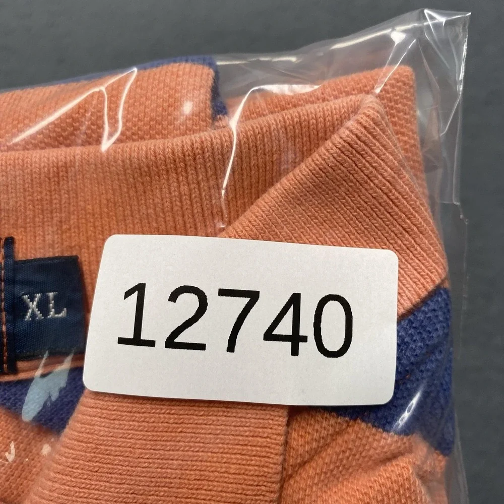 Polo Ralph Lauren Polo Shirt Mens XL Orange Blue Stripe 100% Cotton Pony Logo